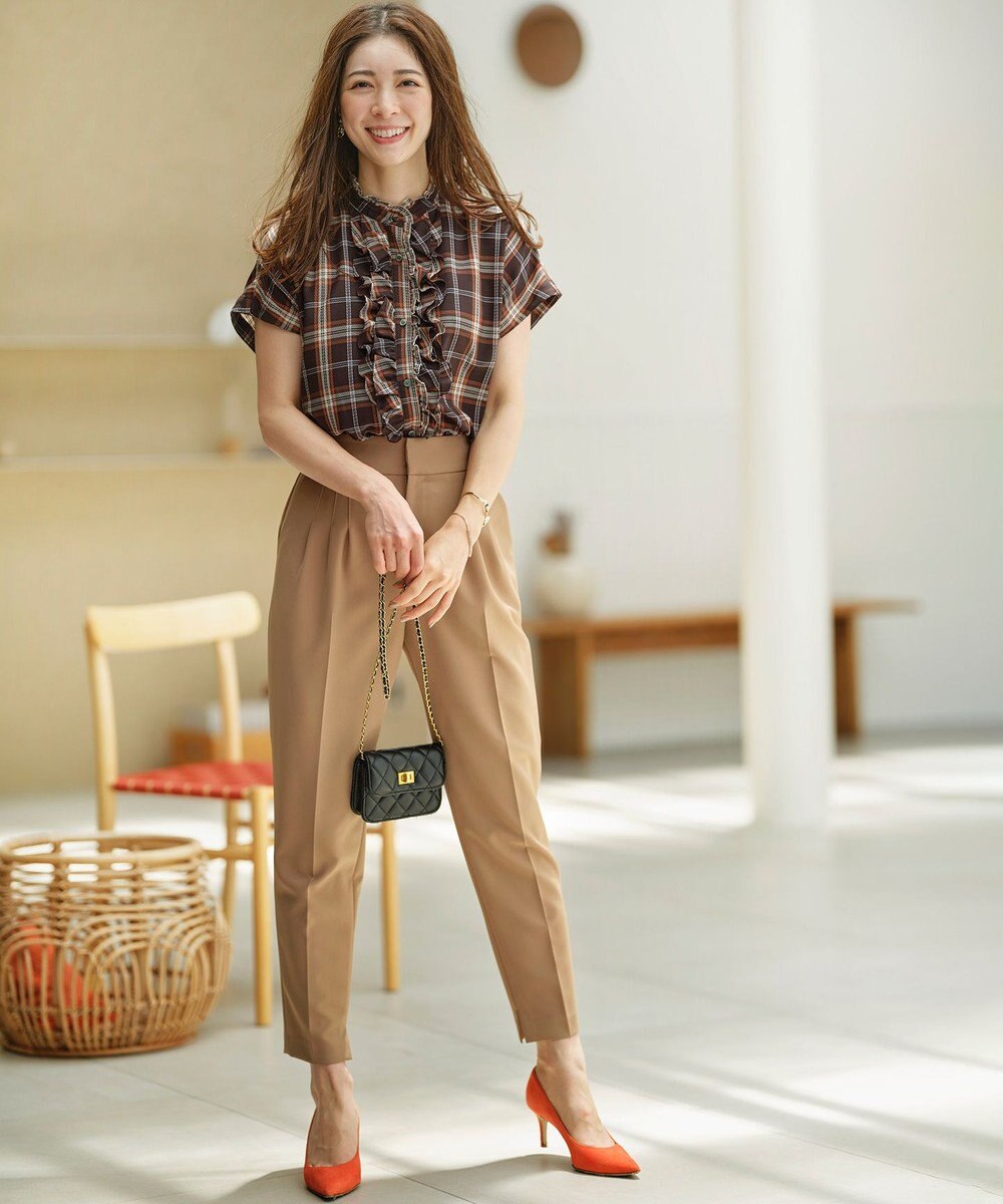 組曲 シアーツイルチェック フリルブラウス 