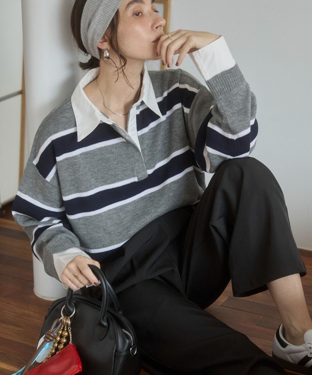 WEGO 【ANGIE VINTAGE】シャツ襟 ドッキング　フェイクレイヤード ニット トップス 