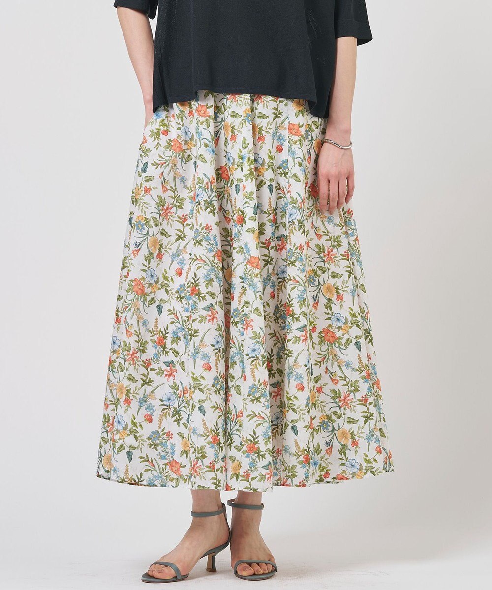 J.PRESS LADIES スパンボタニカル プリント ロング フレア スカート 