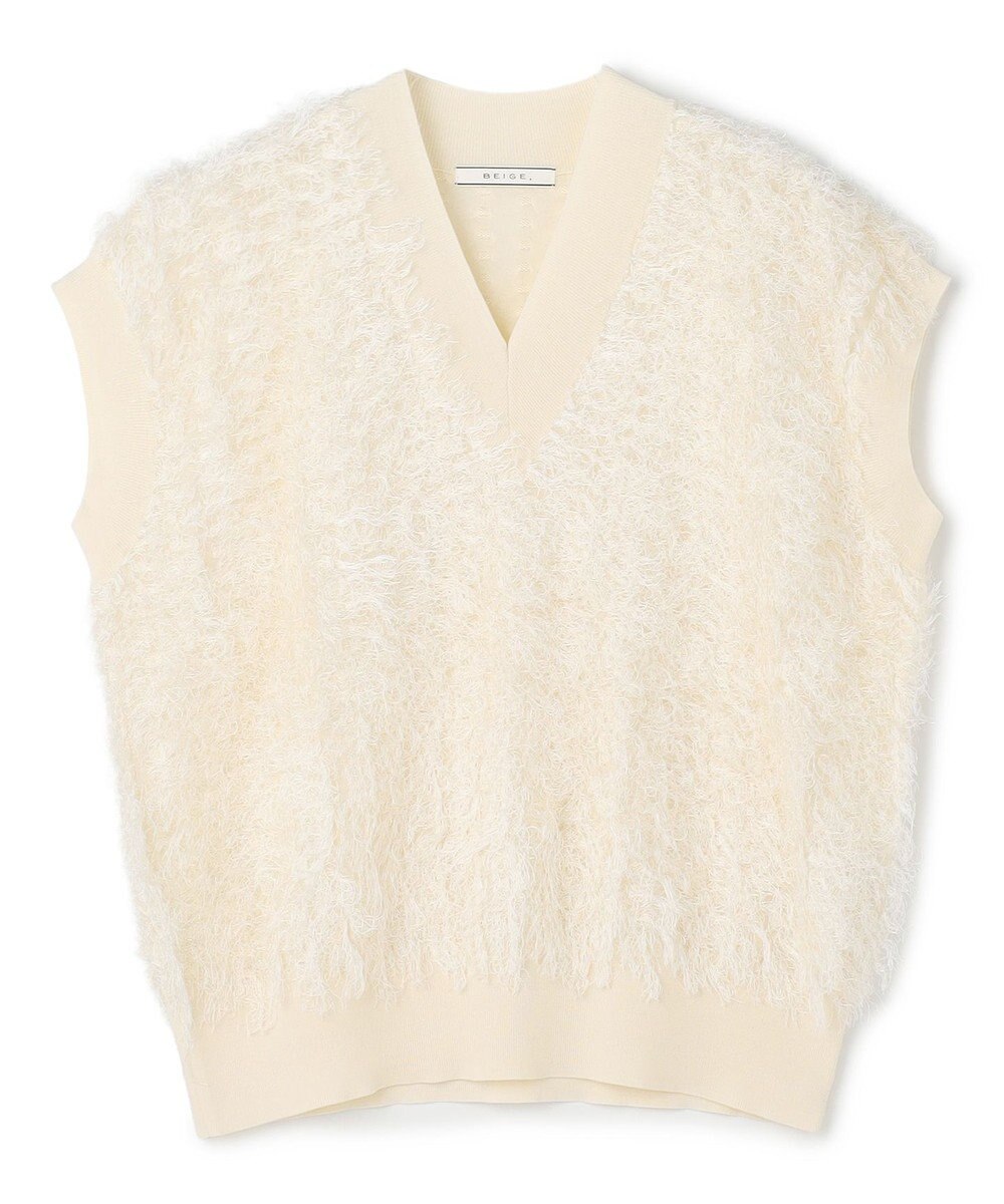 BEIGE， LYCORIS / カットフリンジ Vネックニット 