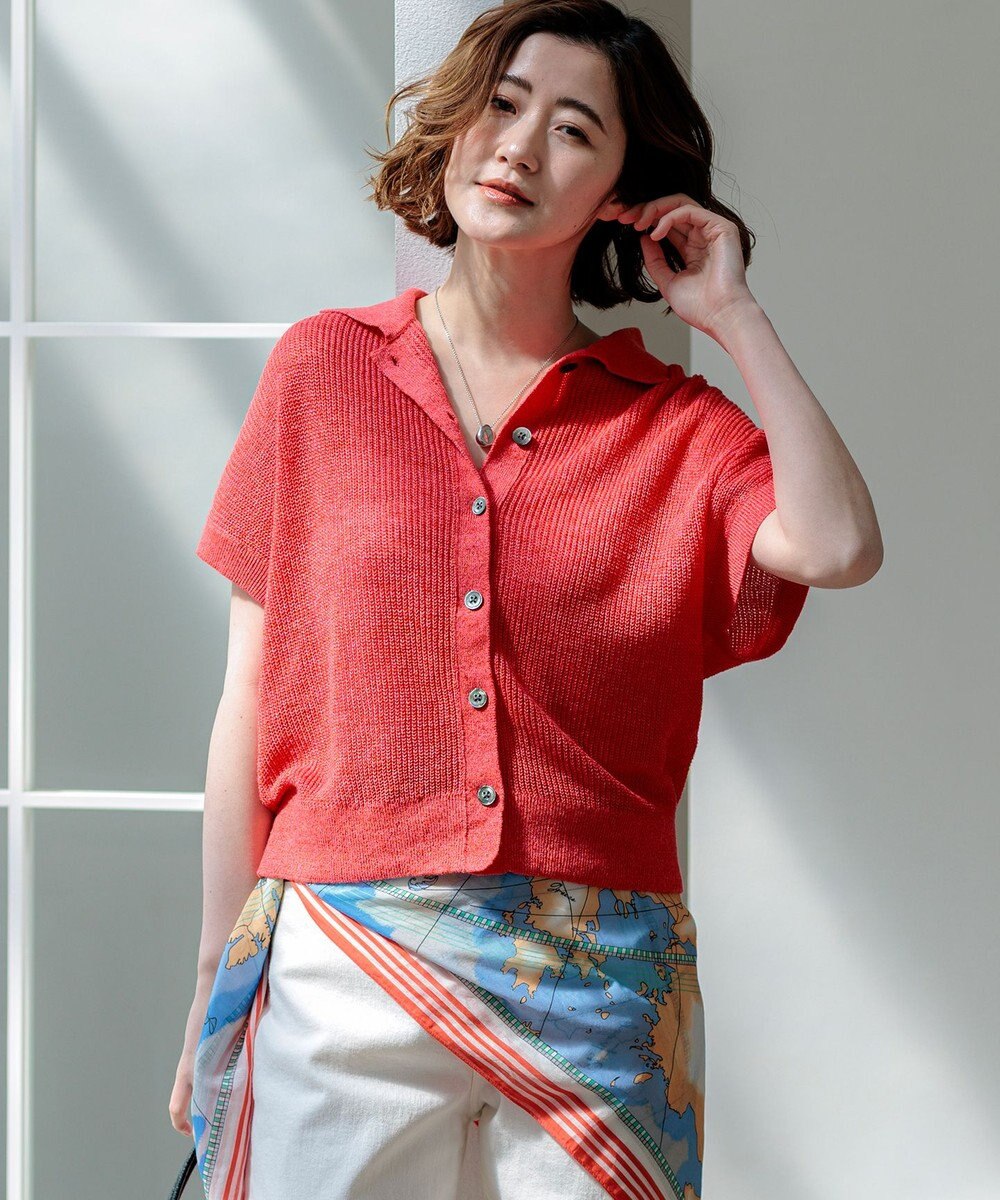 23区 【先行予約】ピュアリネン ハーフスリーブ ポロニット 