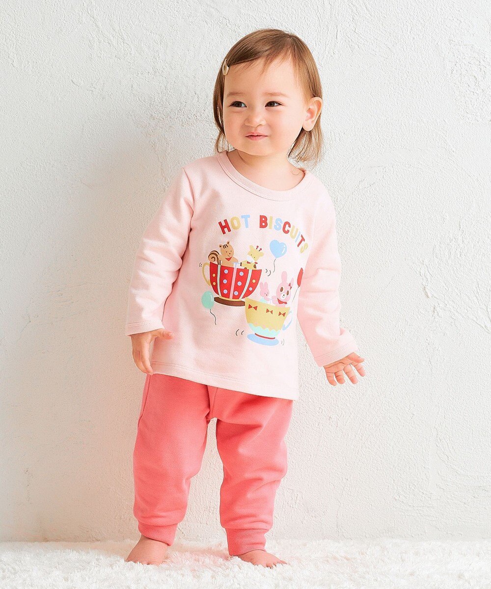 MIKI HOUSE HOT BISCUITS 【80-120cm】ミニ裏毛パイル素材 ティーカップ柄 ルームウェアセット 