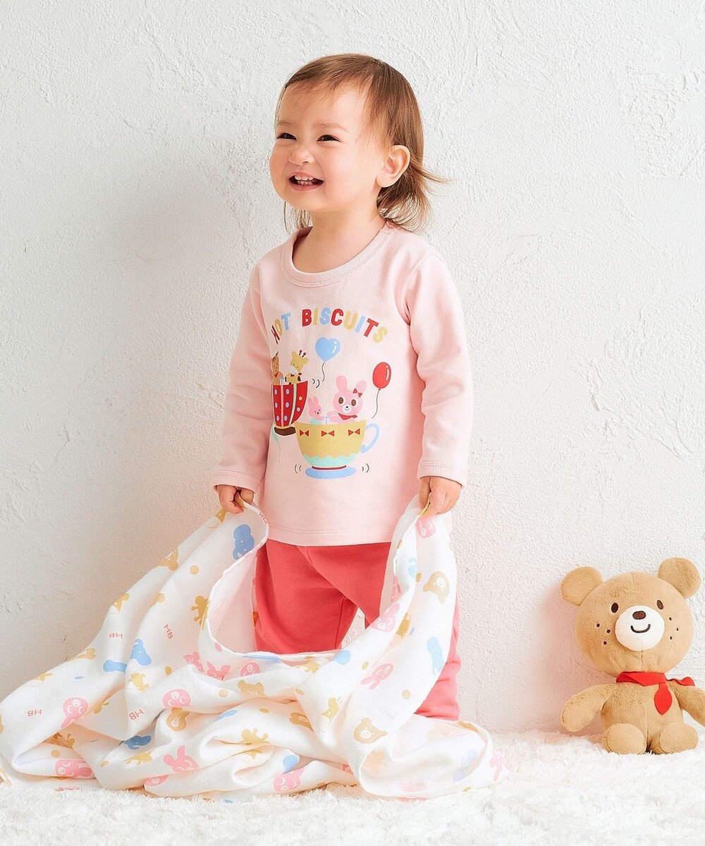 MIKI HOUSE HOT BISCUITS 【80-120cm】ミニ裏毛パイル素材 ティーカップ柄 ルームウェアセット 