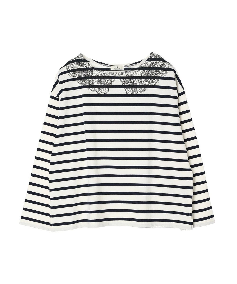 earth music&ecology レースプリントボーダープルオーバー 