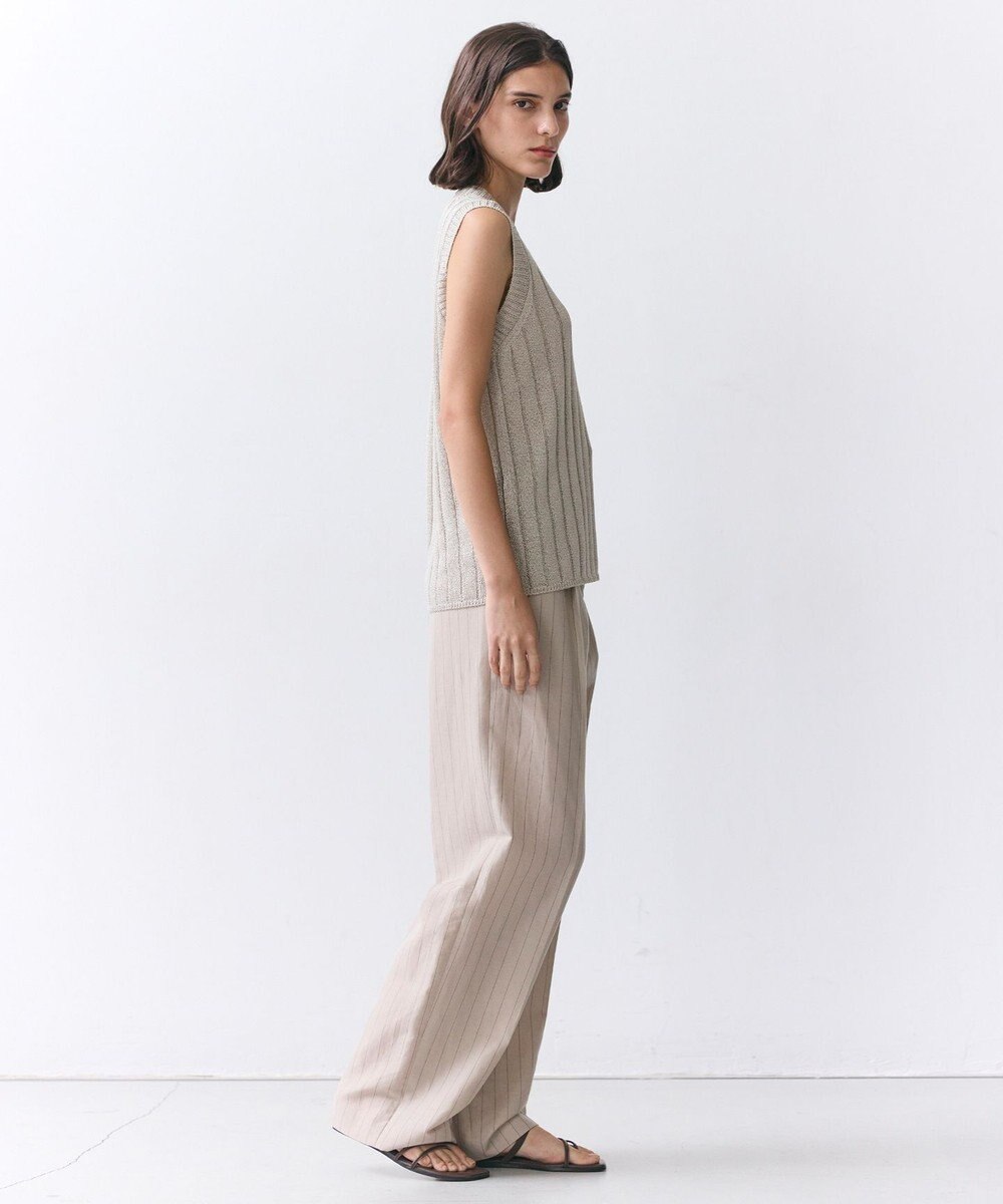 BEIGE， ERYTH / リネンストライプ タックワイドパンツ 