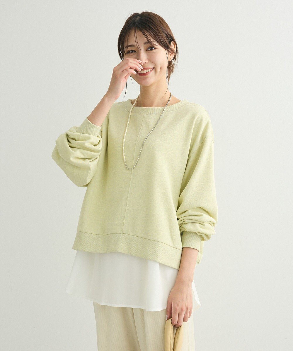 Green Parks ショート丈ラメ裏毛ボートネックプルオーバー 