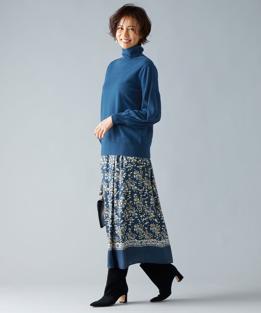 自由区 【洗える】ソフトウールハイゲージパフスリーブハイネック ニット 