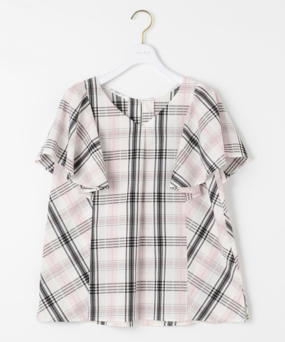 ANY SIS 【洗える】チェックフレア ブラウス 