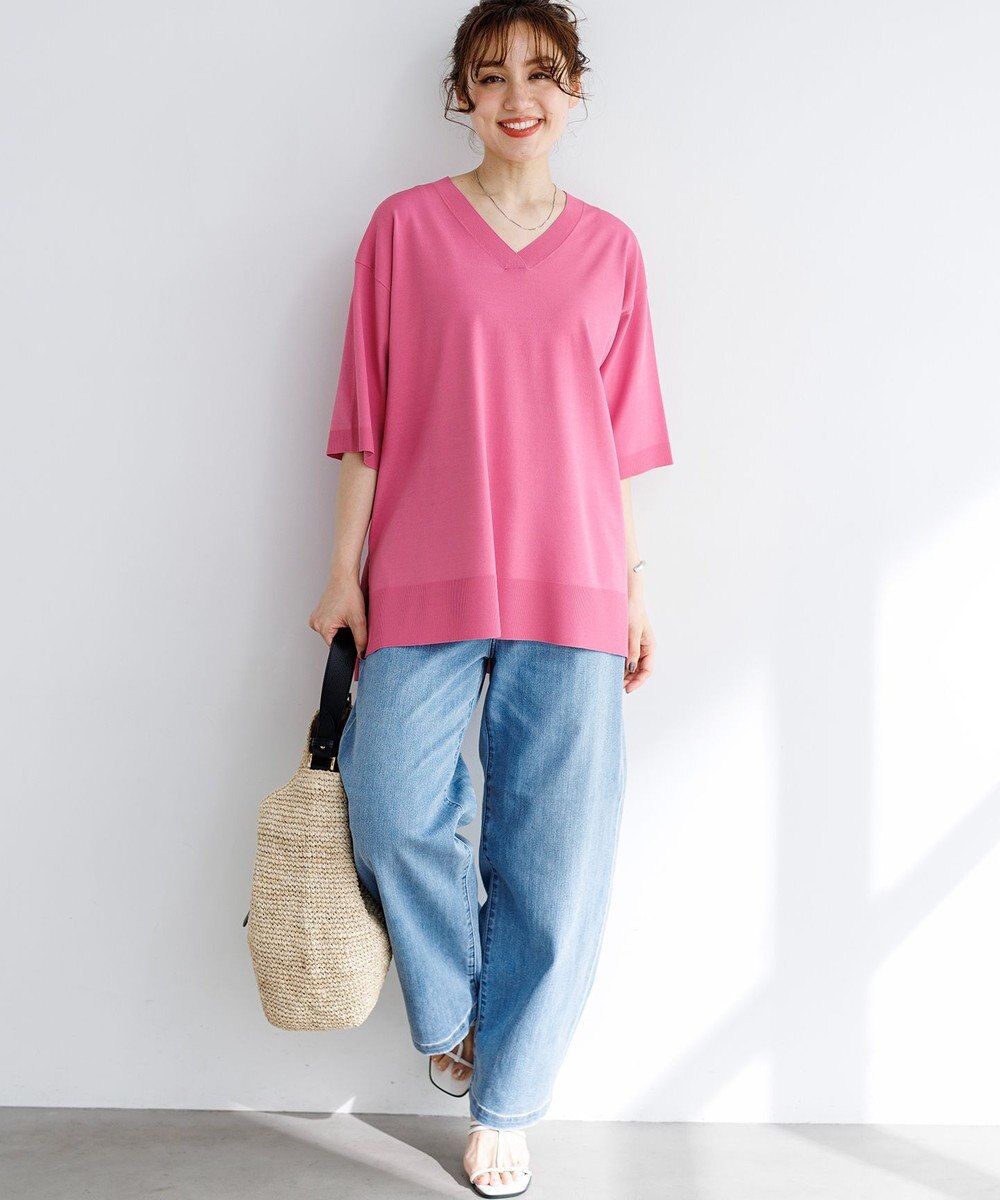 23区 L 【先行予約/WEB&一部店舗限定カラーあり/Lサイズ限定】レーヨンポリエステルストレッチ Vネック ニット 