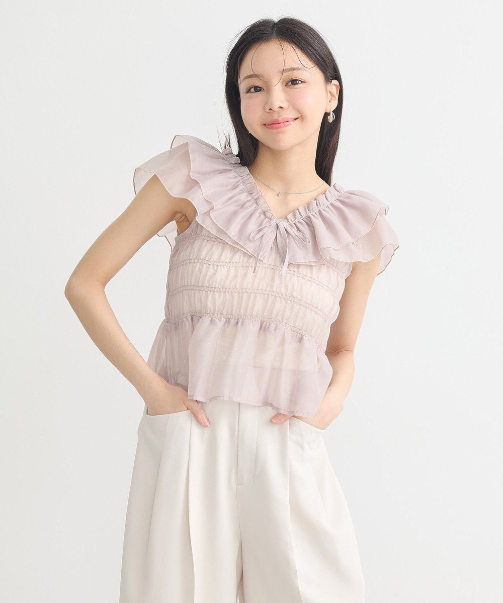 earth music&ecology ダブルフリルノースリブラウス 