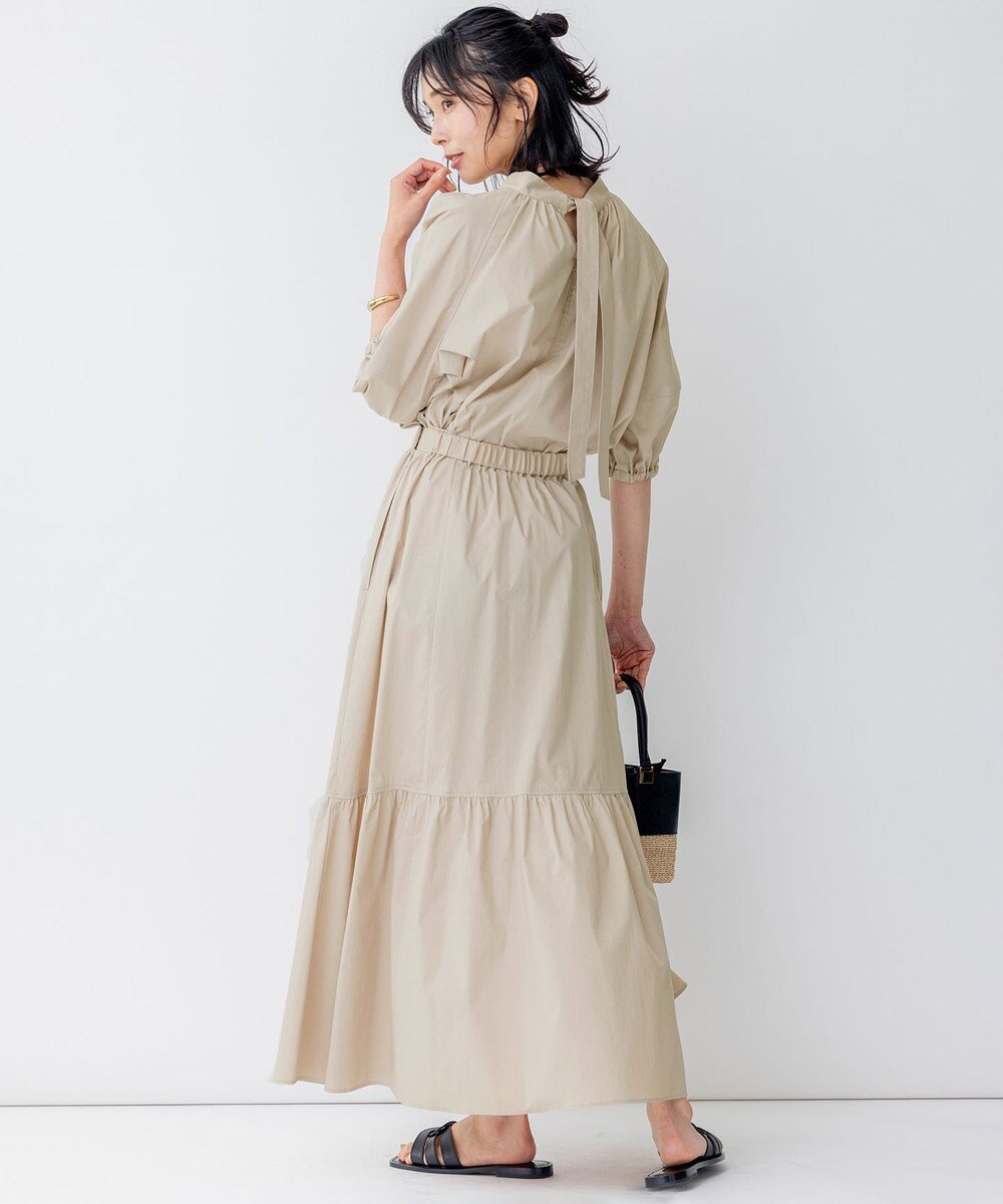 23区 L 【一部店舗限定/洗える】ハイカウントウェザーストレッチ ボウタイ付き ランタンスリーブ ブラウス 