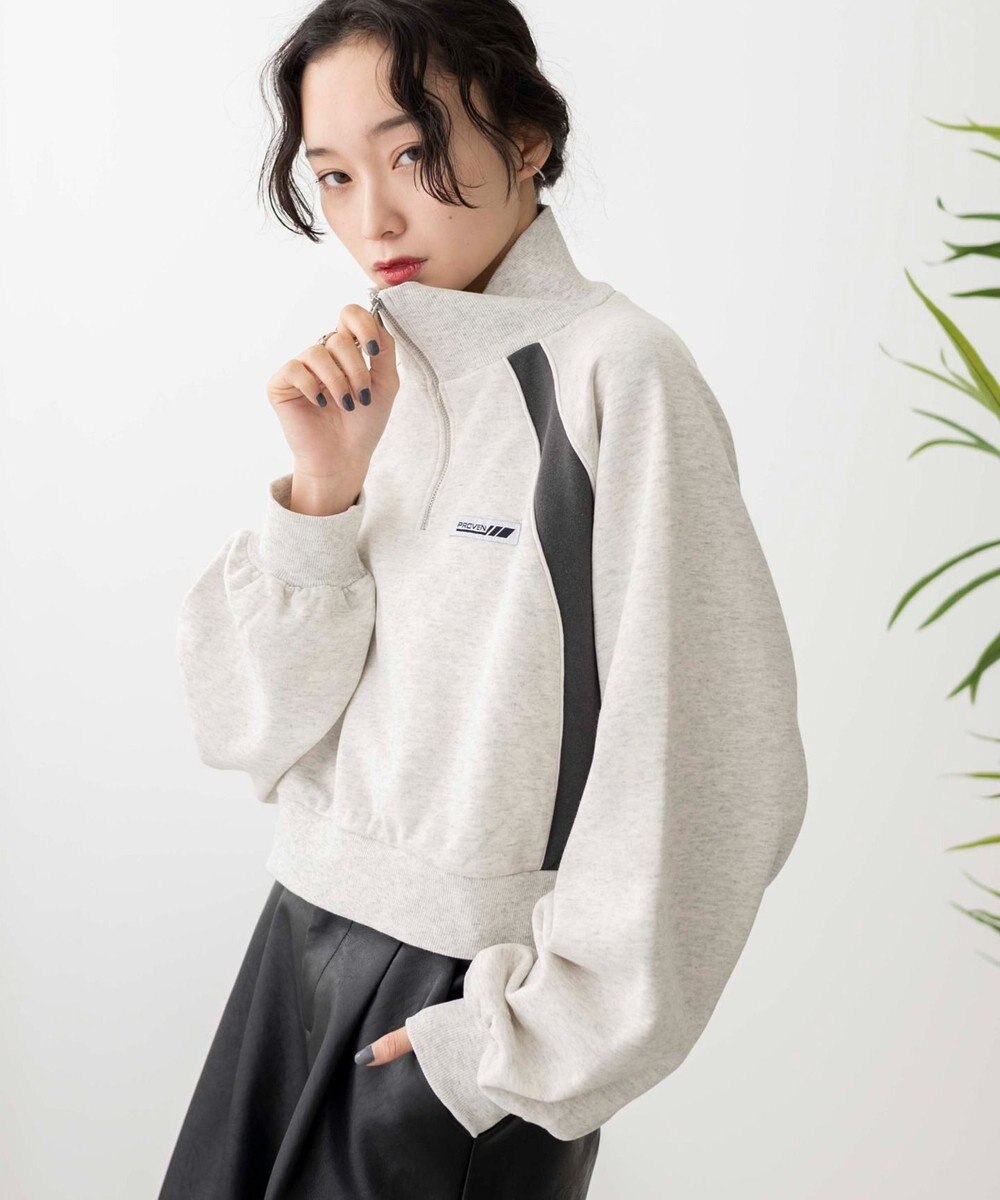 WEGO パイピング切替ショートハーフZIPスウェット 