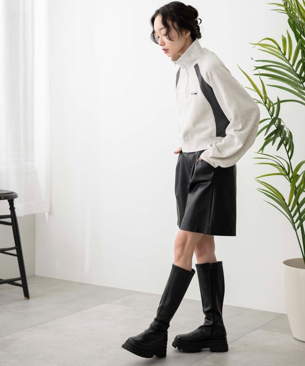 WEGO パイピング切替ショートハーフZIPスウェット 