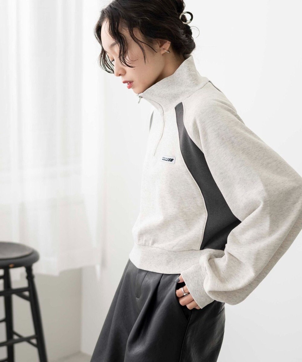 WEGO パイピング切替ショートハーフZIPスウェット 