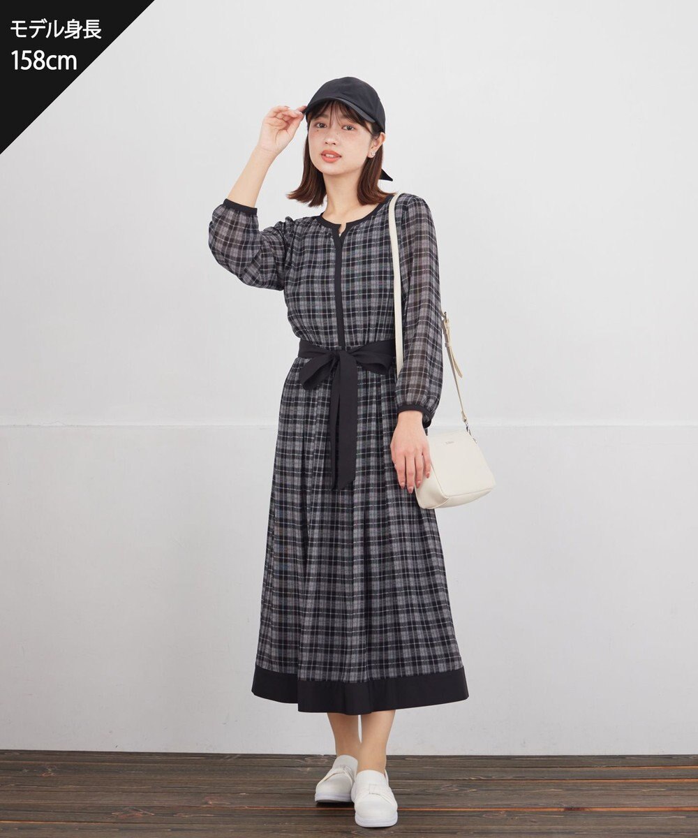 Tiaclasse L シアーチェック配色ワンピース 