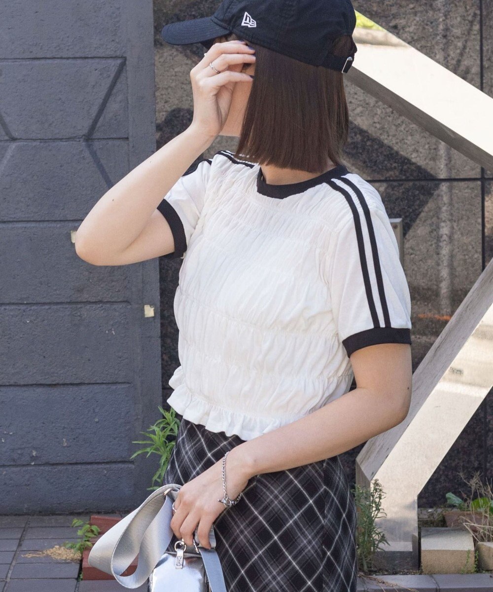 WEGO ラインデザインシャーリングトップス 