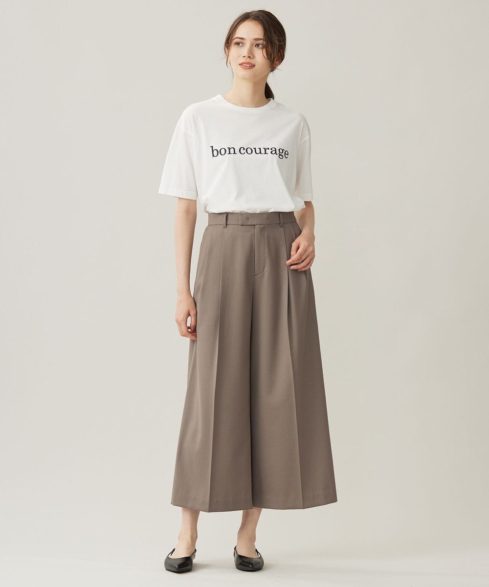 自由区 S 【洗える】TWラチネストレッチワイドクロップド パンツ 