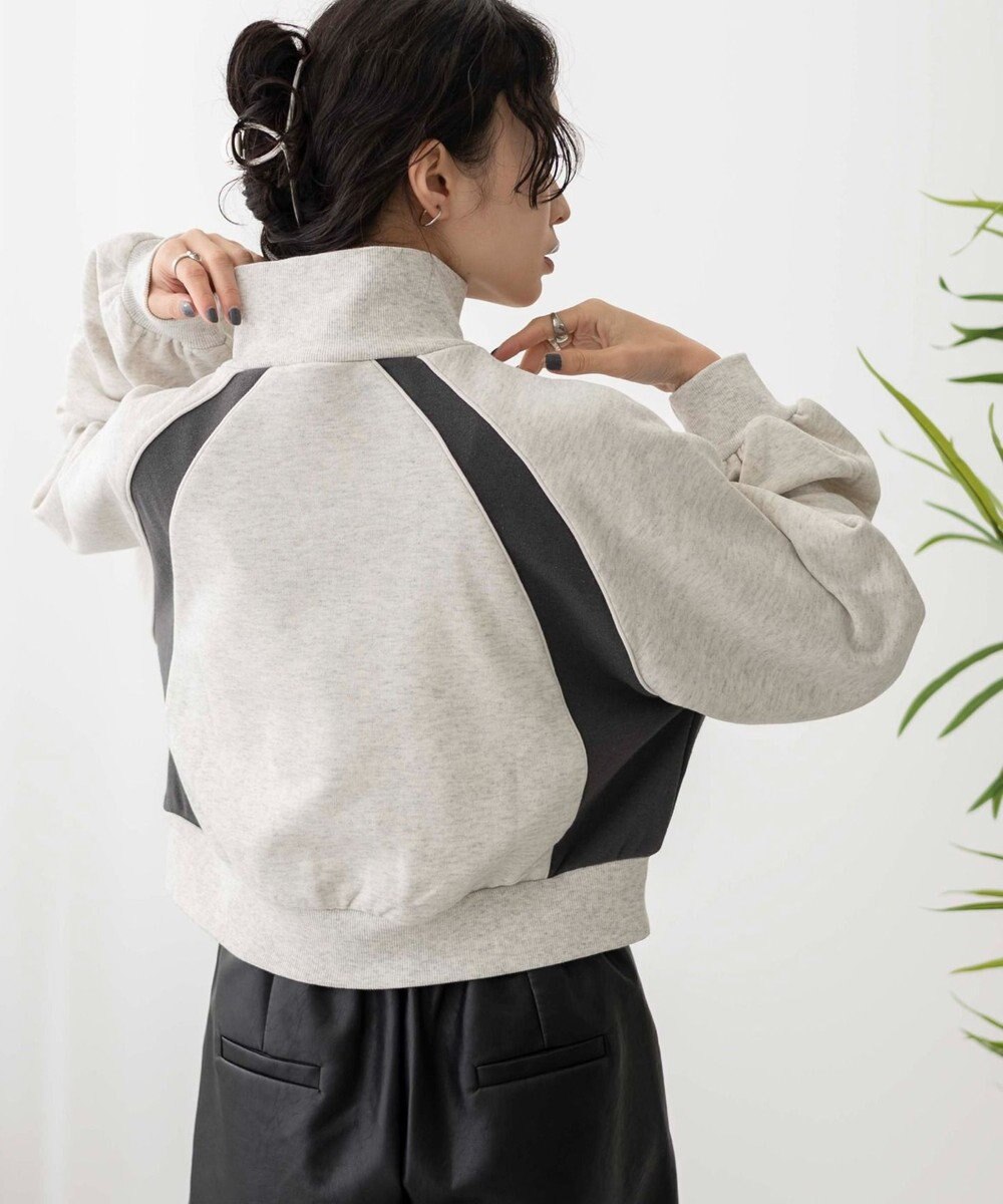 WEGO パイピング切替ショートハーフZIPスウェット 