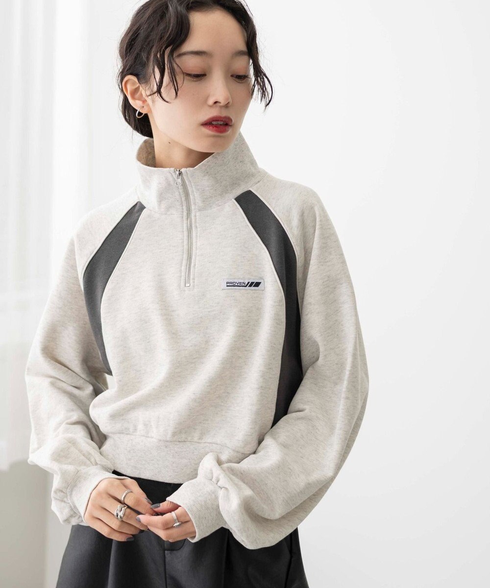 WEGO パイピング切替ショートハーフZIPスウェット 