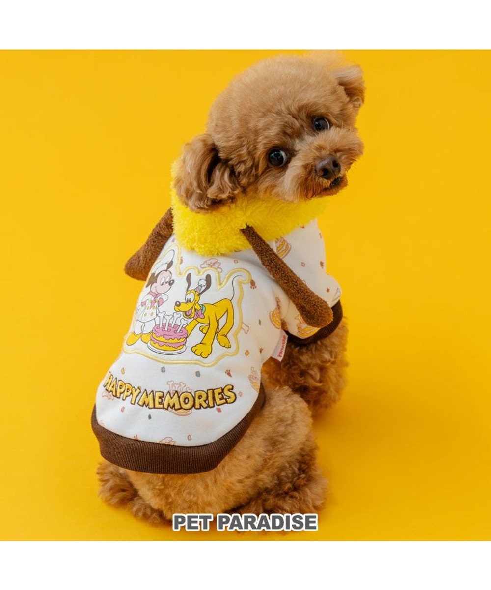 PET PARADISE ディズニー ミッキーマウス＆プルート パーカー 《ケーキ柄》 小型犬 ホワイト×ブラウン