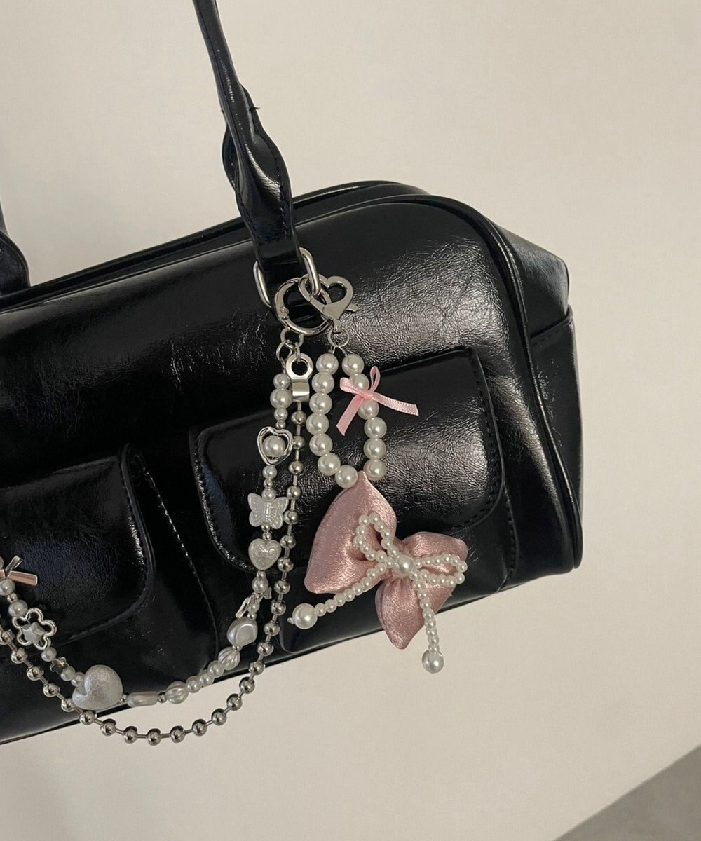 WEGO ダブルパールリボンキーホルダー 