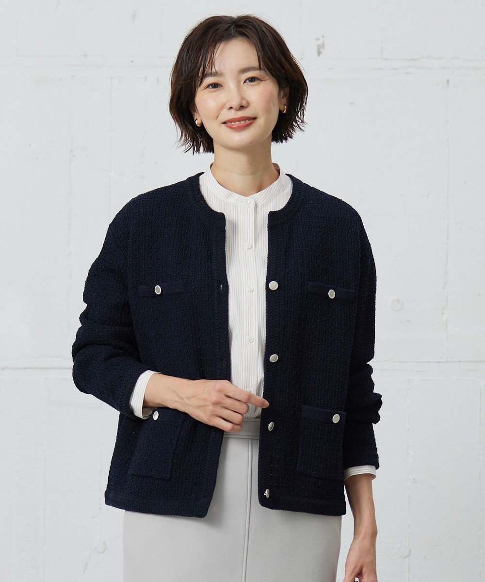 J.PRESS LADIES L 【洗える】DAILY TWEED ニット アウター ネイビー系