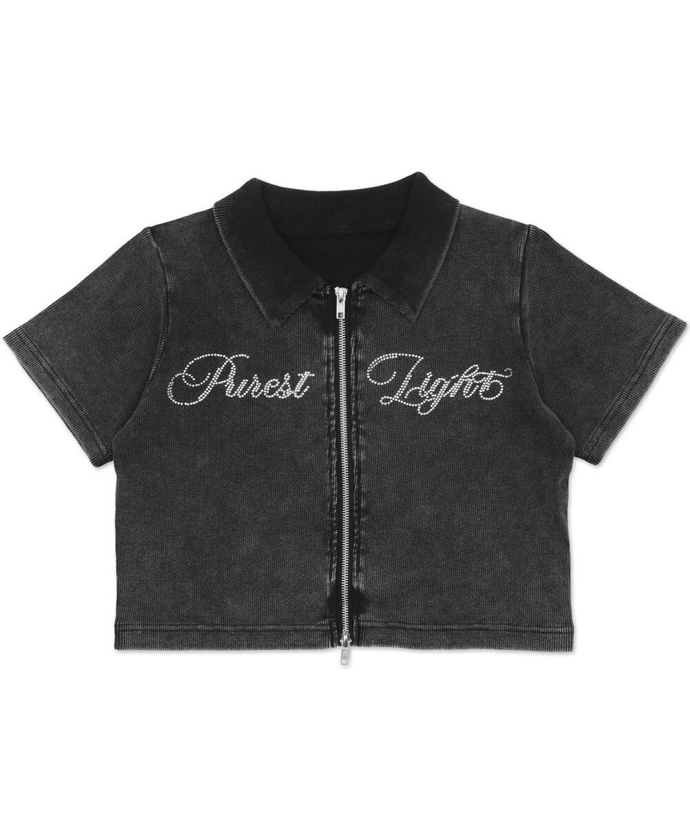 WEGO ラインストーンロゴWZIPトップス 