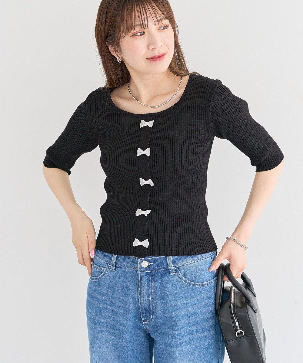 Green Parks ・ｓｗｉｎｇ　ｂｙ　フロントリボンリブニット 