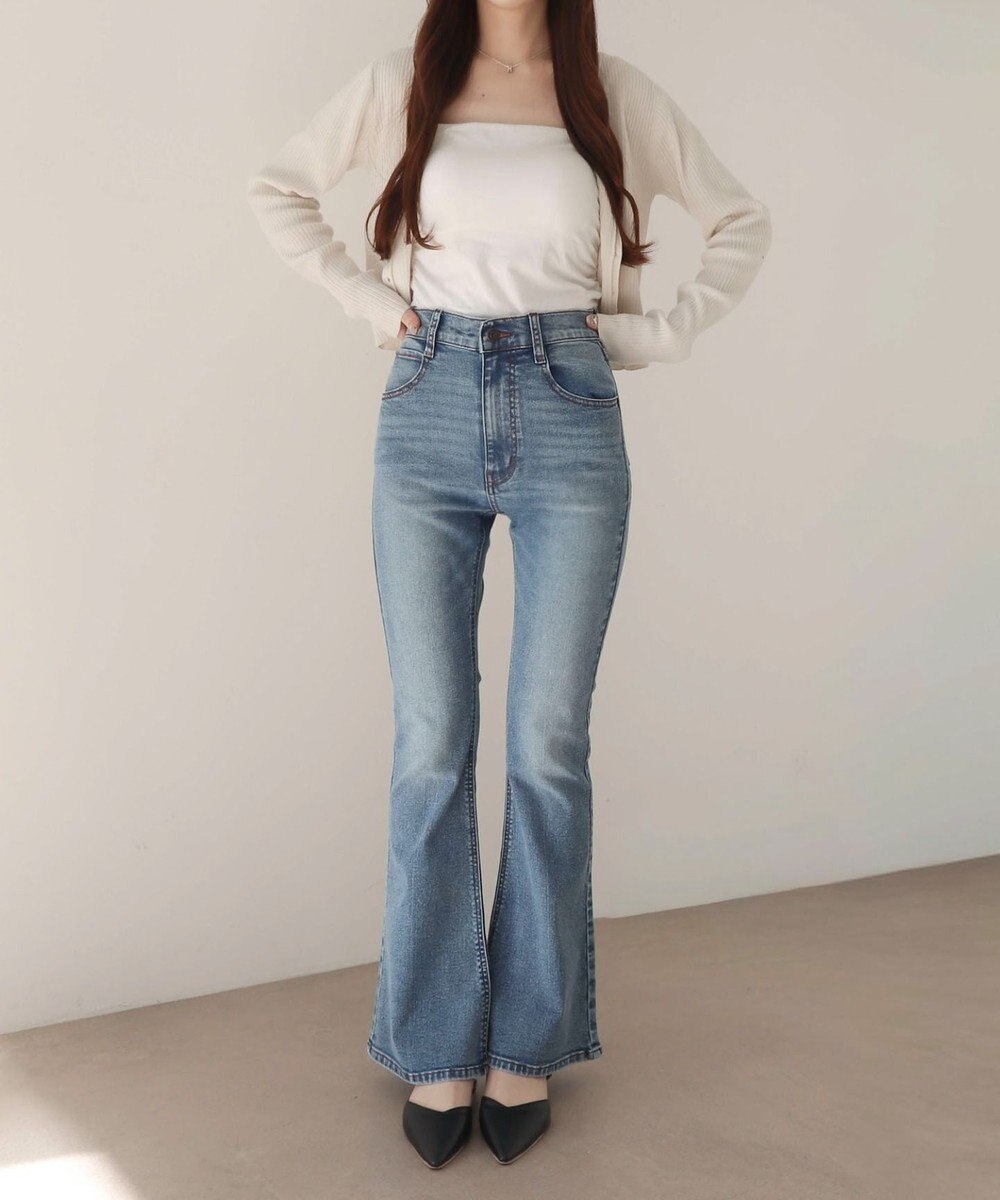WEGO 【美脚パンツ】ストレッチフレアデニムパンツ 