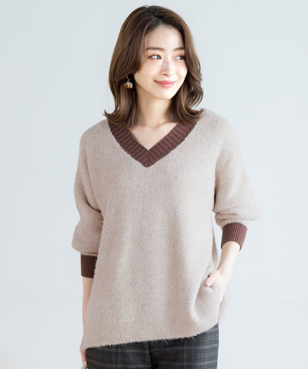 Tiaclasse 【洗える】表情豊かなメランジニットVネックトップス 