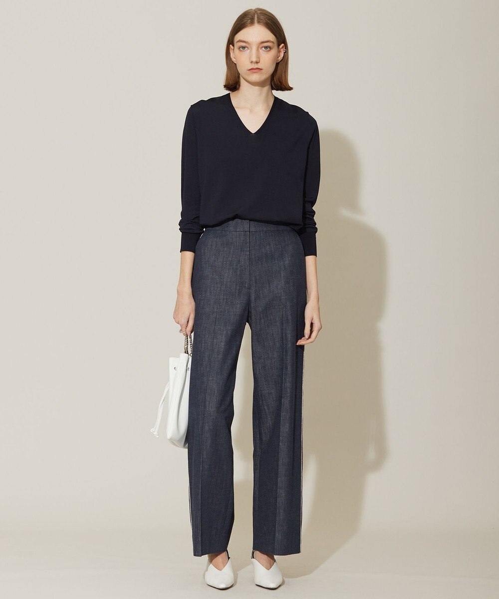 ICB L 【洗える】 コットンリアクティブデニム ワイドストレートパンツ 