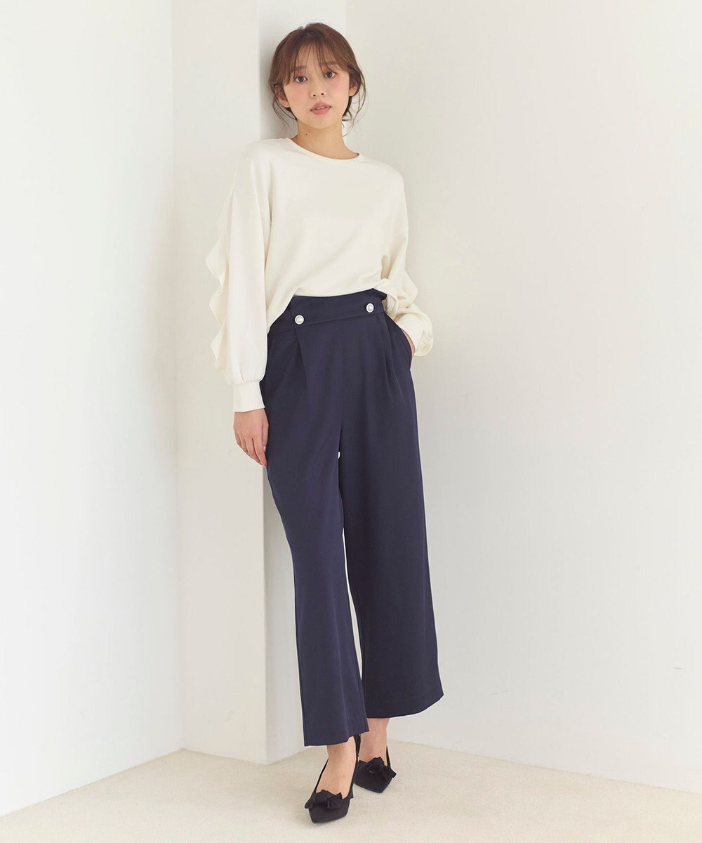 Feroux 【洗える】ウエストタックワイドパンツ 