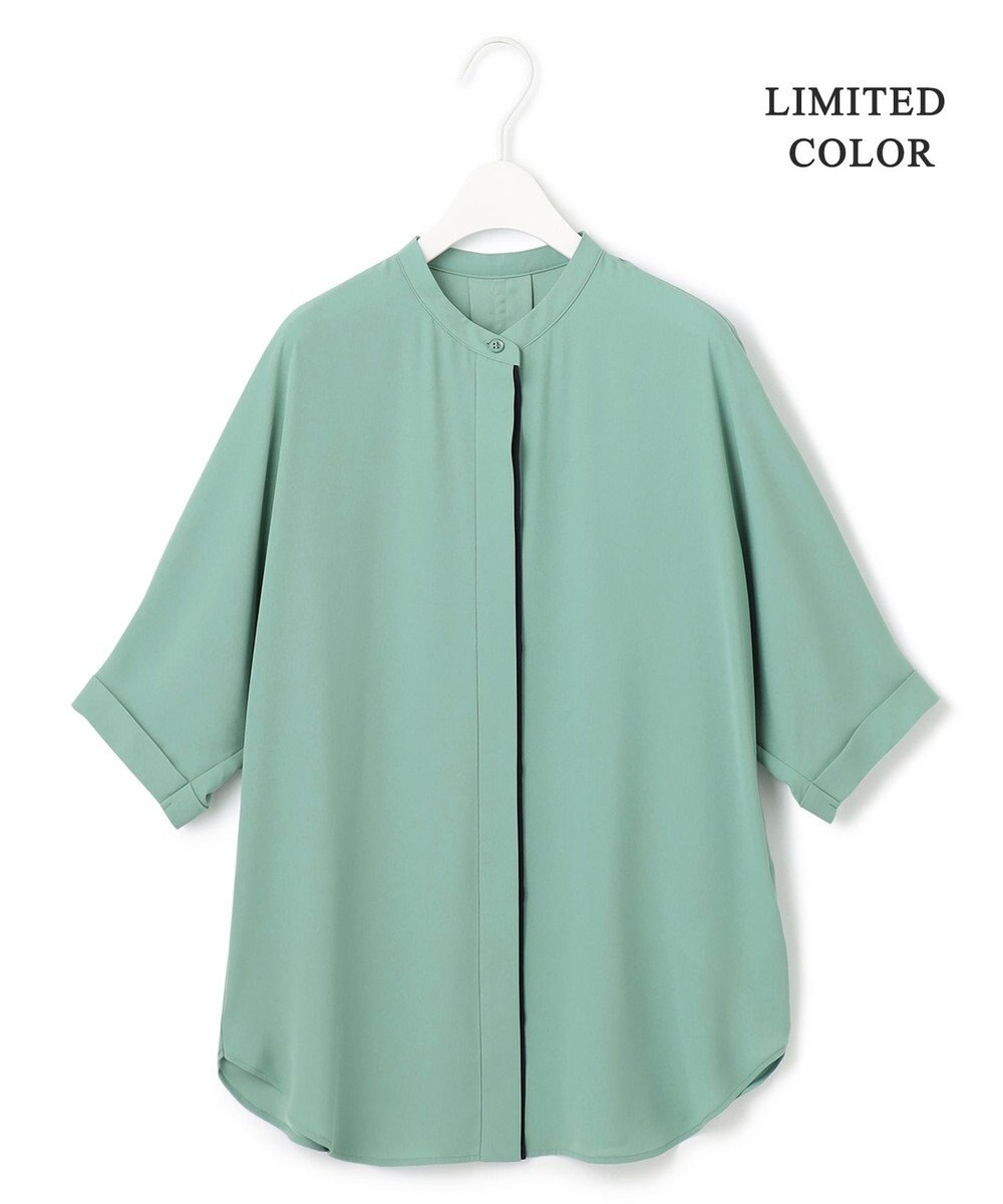 ICB 【人気のため新色追加・WEB限定カラーあり】BackSatinAmunzen 5分袖バンドカラーブラウス 