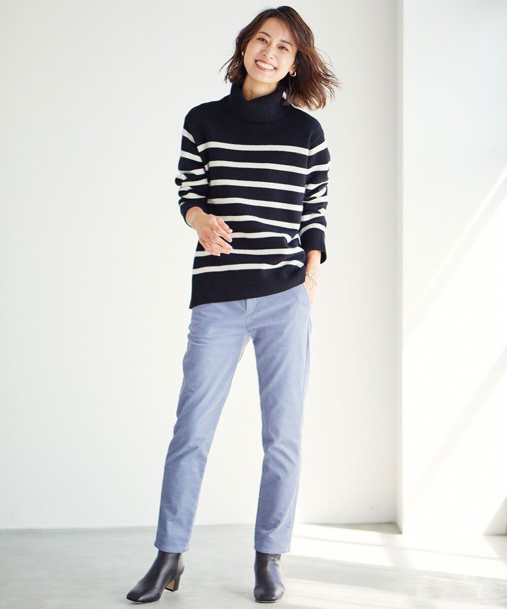 J.PRESS LADIES S 【洗える】MERINO CASHMERE オフタートル ボーダー ニット 