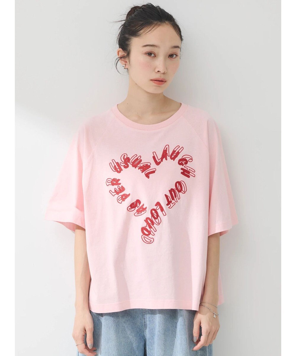 earth music&ecology ラメ刺繍ハートロゴＴ 