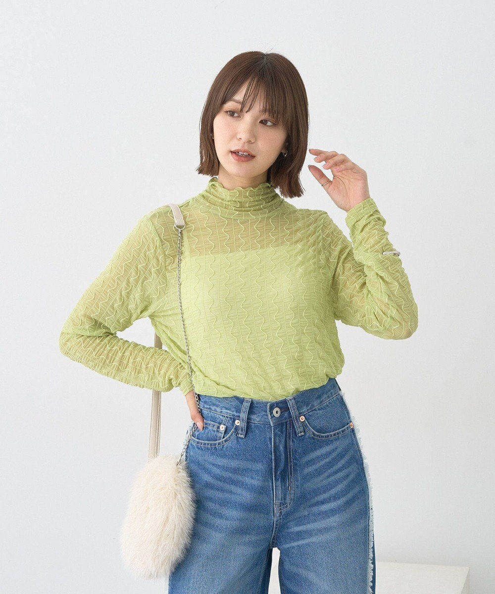 earth music&ecology ハイネックシアーうねうねプルオーバー 