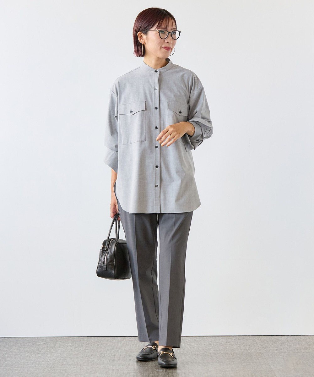 UNFILO ウールライク バンドカラーシャツ 