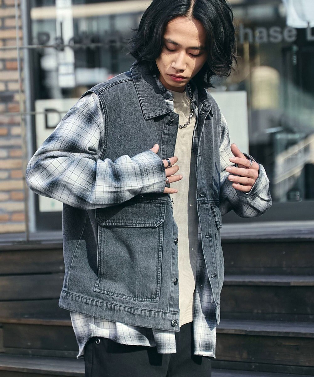 WEGO 【ユニセックス着用ITEM/MLサイズ展開】ワーカーズデニムベスト 