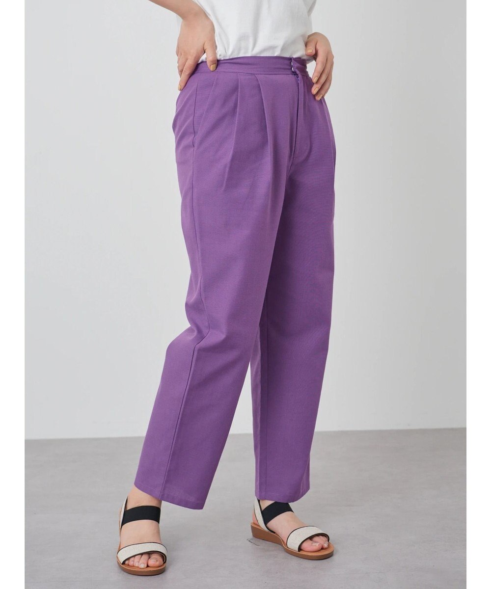 Green Parks 綿麻混タックテーパードパンツ 