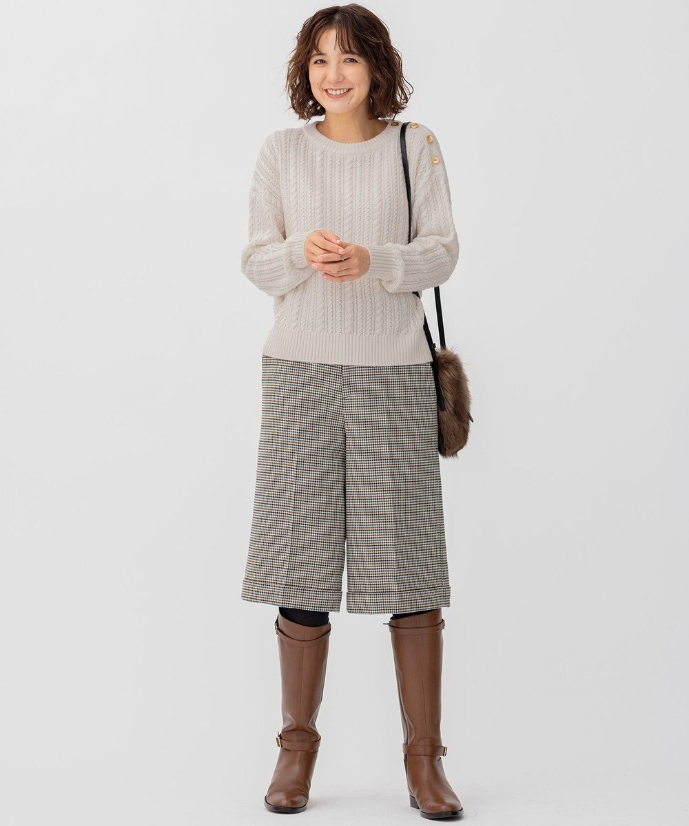 23区 【洗える】ウールコード 肩ボタンケーブル柄 ニット 