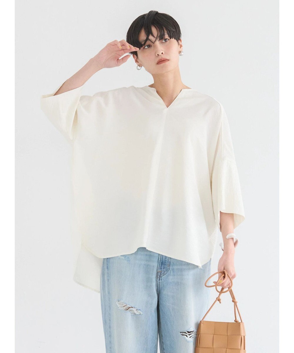 AMERICAN HOLIC 接触冷感スキッパーバックギャザーブラウス 