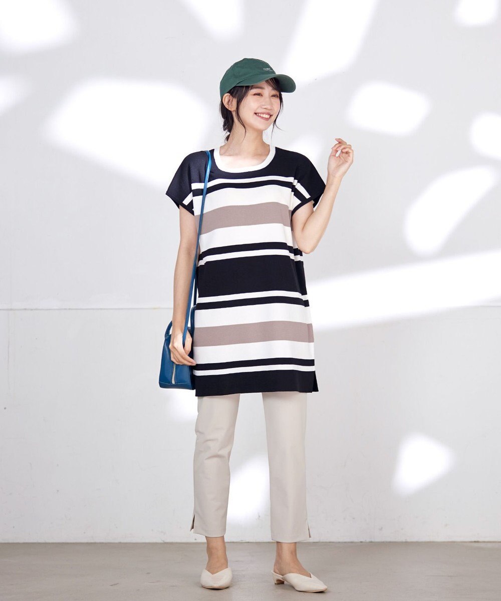 Tiaclasse L 【洗える】マルチボーダーフレンチニットチュニック 