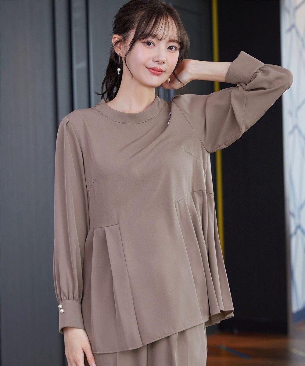 Tiaclasse 【ブラウス&パンツ2点セット】サイドプリーツブラウス×テーパードパンツ セットアップ 