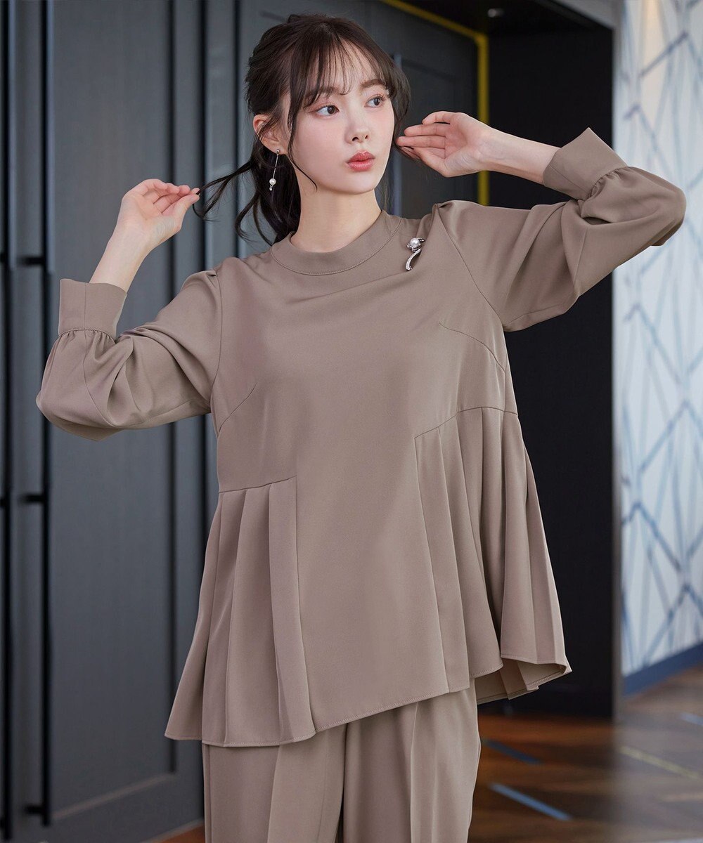 Tiaclasse 【ブラウス&パンツ2点セット】サイドプリーツブラウス×テーパードパンツ セットアップ 