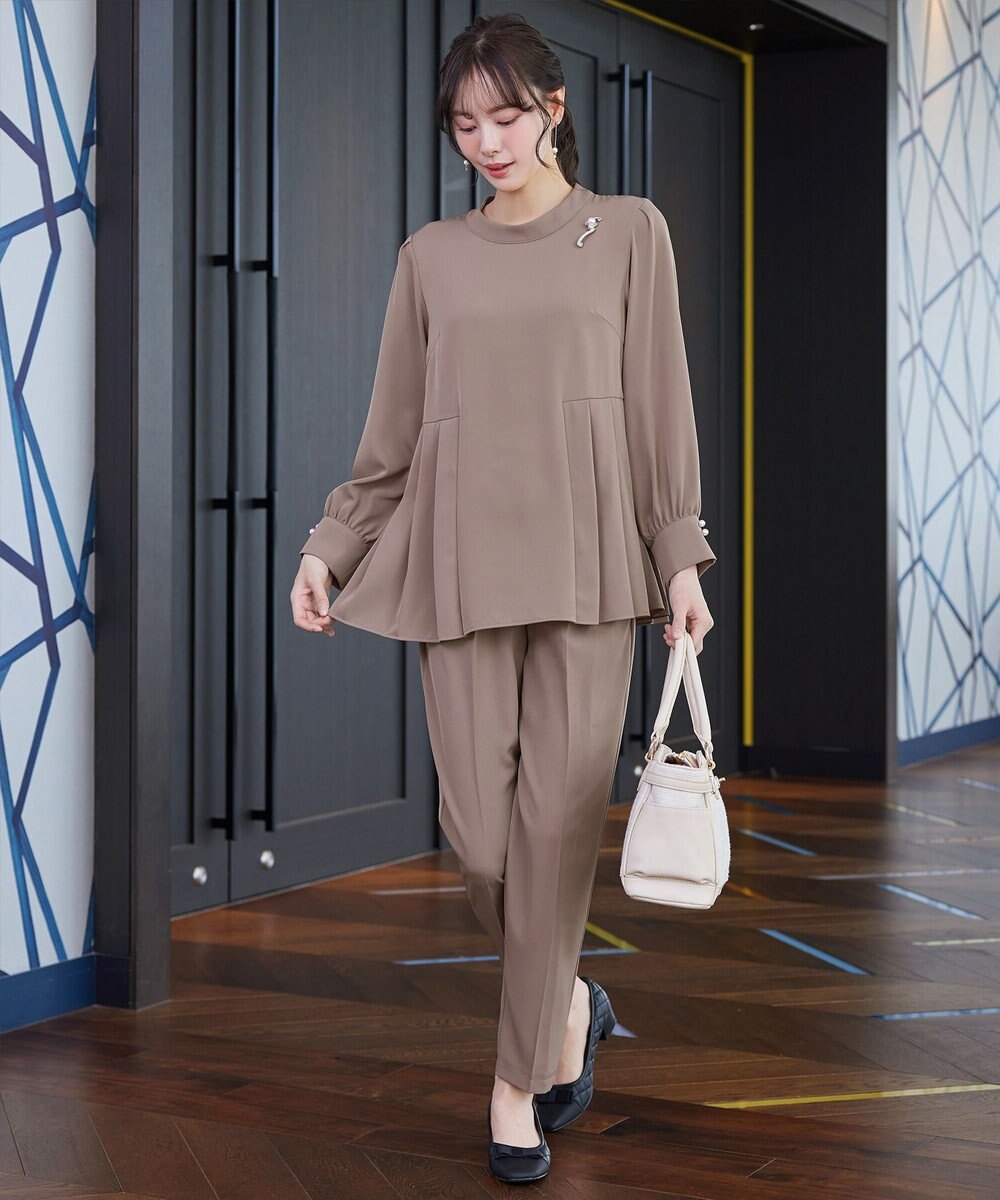 Tiaclasse 【ブラウス&パンツ2点セット】サイドプリーツブラウス×テーパードパンツ セットアップ 