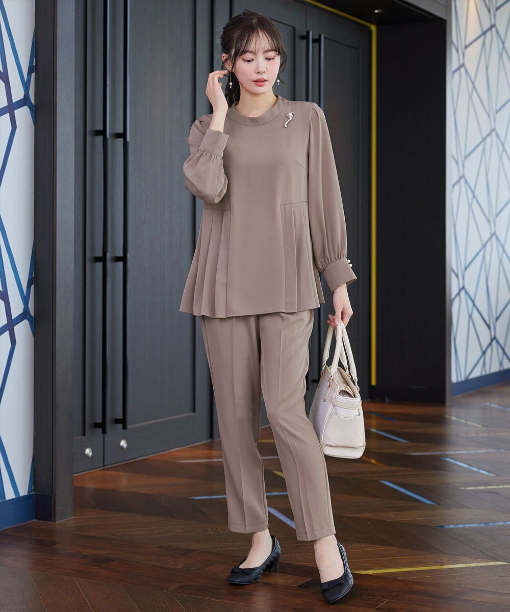 Tiaclasse 【ブラウス&パンツ2点セット】サイドプリーツブラウス×テーパードパンツ セットアップ 
