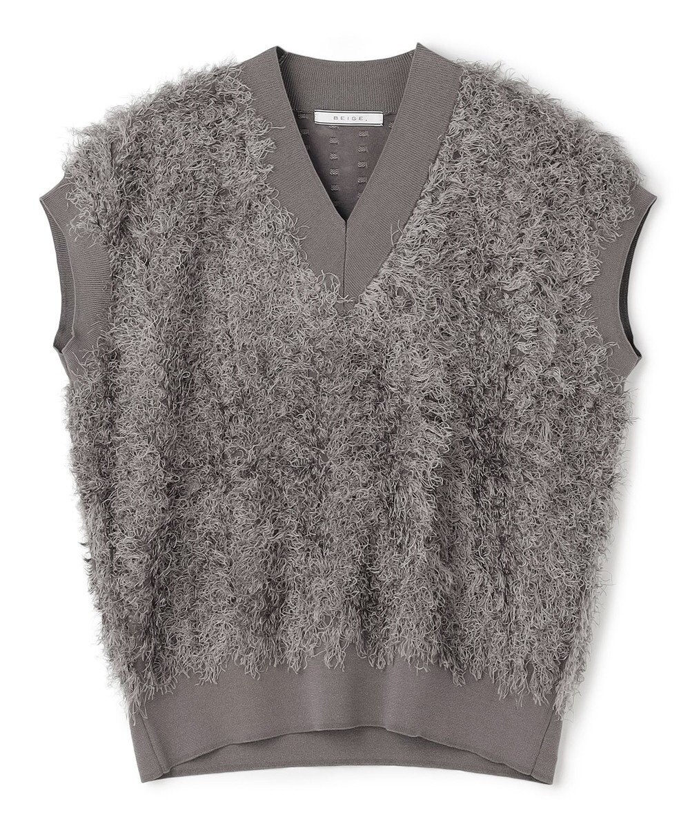 BEIGE， LYCORIS / カットフリンジ Vネックニット 
