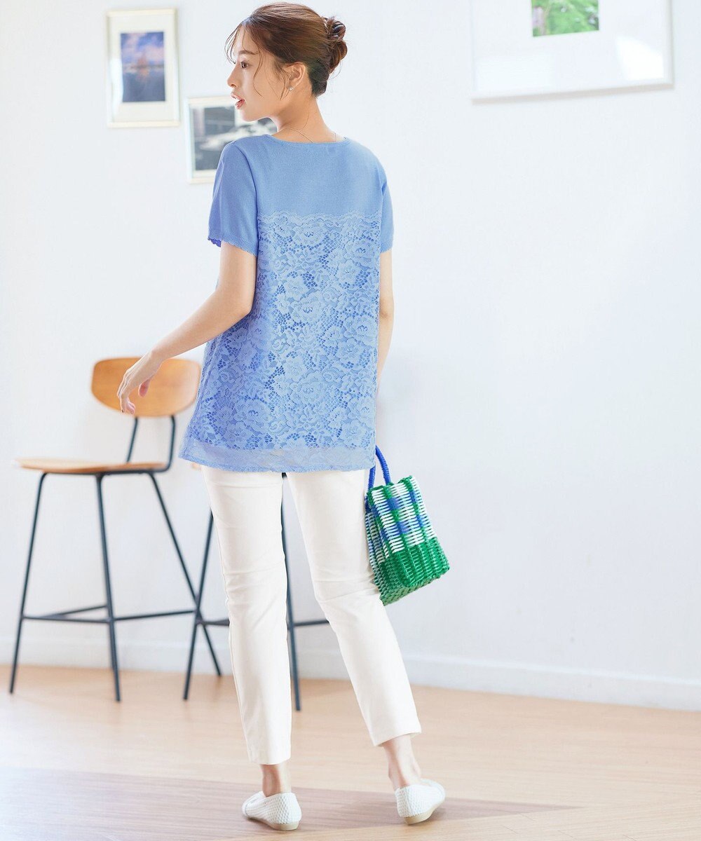 Tiaclasse L 【洗える】レースドッキングニットチュニック 