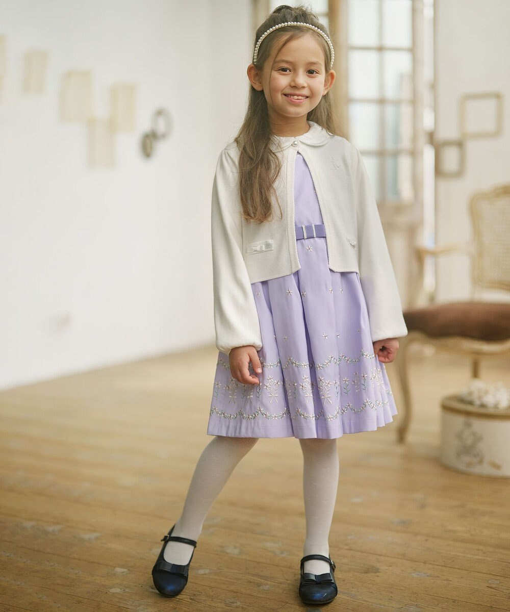 組曲 KIDS 【110-140cm】グログランアーチフラワー刺繍 ワンピース 