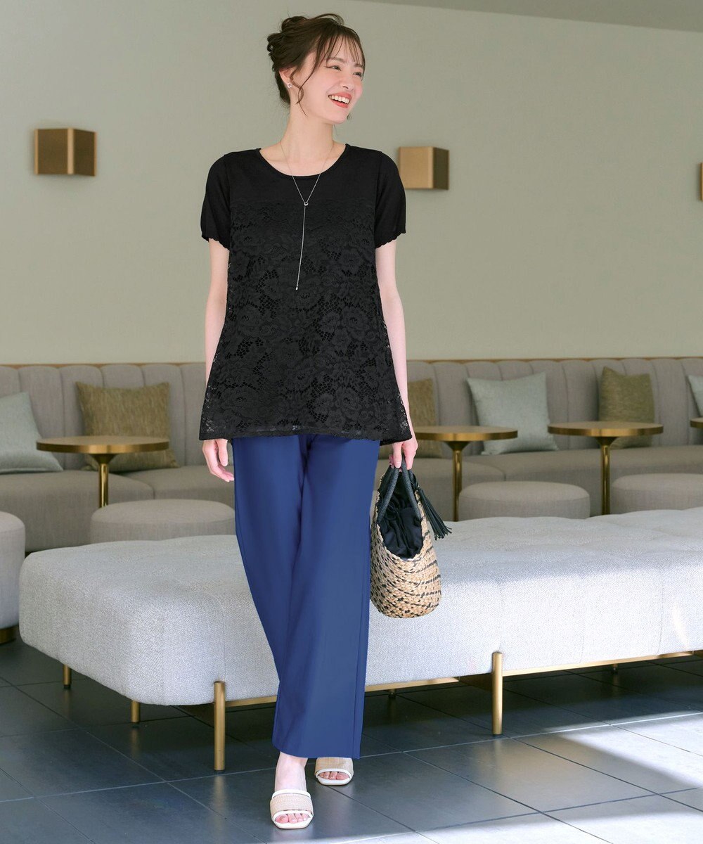 Tiaclasse L 【洗える】レースドッキングニットチュニック 